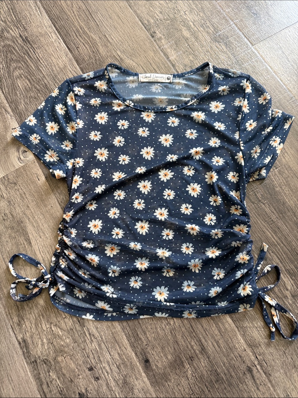 Floral Side-Tie Tee - Navy Daisy